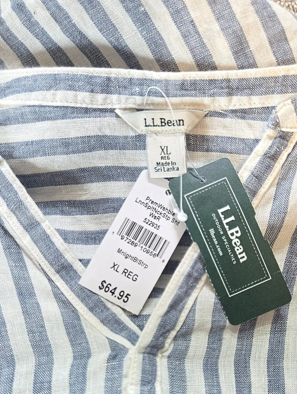 READ LL Bean NEW NWT Womens Linen Striped Tunic Top Split V-Neck Tag XL Fits XXL - Picture 3 of 3